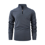 Quarter-Zip Long Sleeve Shoulder Ribbed Shirt // Gray (S)