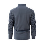 Quarter-Zip Long Sleeve Shoulder Ribbed Shirt // Gray (S)