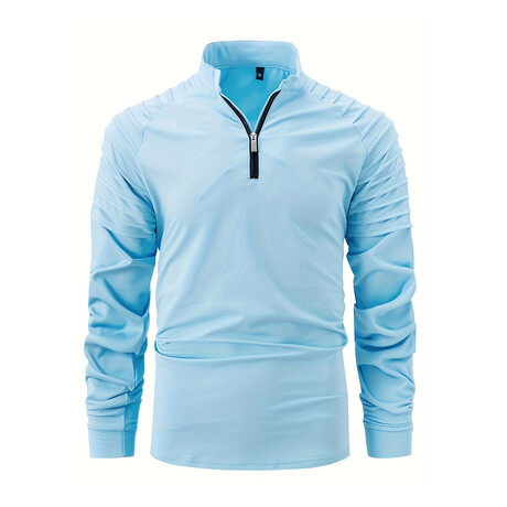 Quarter-Zip Long Sleeve Shoulder Ribbed Shirt // Sky Blue (XS)