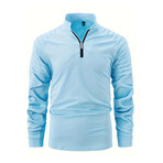 Quarter-Zip Long Sleeve Shoulder Ribbed Shirt // Sky Blue (S)