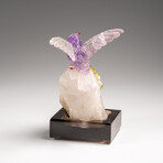 Genuine Polished Hand Carved Fluorite Hummingbird on a Green Tourmaline in Albite Matrix (4"H)