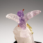 Genuine Polished Hand Carved Fluorite Hummingbird on a Green Tourmaline in Albite Matrix (4"H)