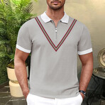 V Chest Detail Quarter-Zip Short Sleeve Polo // Light Gray (XL)