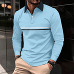 Chest Striped Long-Sleeve Polo Shirt // Sky Blue (L)
