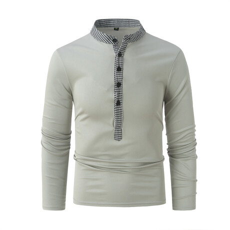 Contrast Trim Monk Collar Long Sleeve Henley // Light Gray (XS)