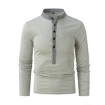 Contrast Trim Monk Collar Long Sleeve Henley // Light Gray (XL)
