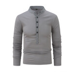 Contrast Trim Monk Collar Long Sleeve Henley // Gray (M)
