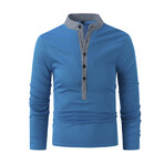 Contrast Trim Monk Collar Long Sleeve Henley // Lake Blue (2XL)