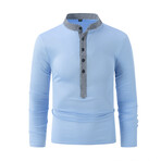 Contrast Trim Monk Collar Long Sleeve Henley // Sky Blue (M)