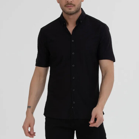 Striped Button-Down (Black Buttons) Short Sleeve Shirt // Black (XS)