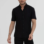 Striped Button-Down (Black Buttons) Short Sleeve Shirt // Black (XL)