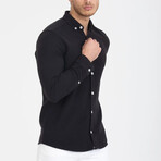 Solid Button-Down (White Buttons) Long Sleeve Shirt // Black (2XL)