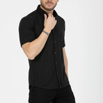 Solid Button-Down (Black Buttons) Short Sleeve Shirt // Black (L)