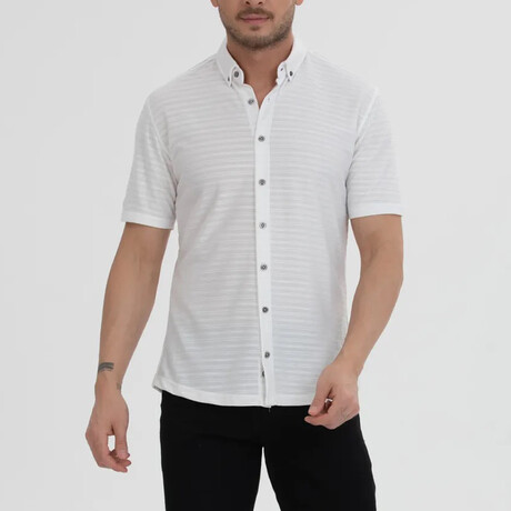 Striped Button-Down (Black Buttons) Short Sleeve Shirt // White (XS)