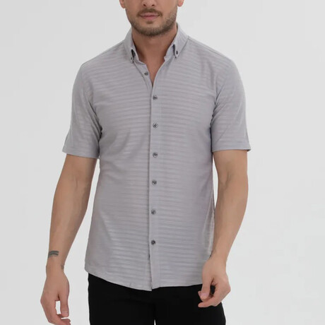 Striped Button-Down (Black Buttons) Short Sleeve Shirt // Gray (XS)