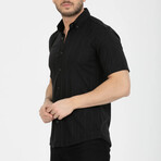 Solid Button-Down (Black Buttons) Short Sleeve Shirt // Black (L)