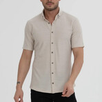 Striped Button-Down (Black Buttons) Short Sleeve Shirt // Beige (L)