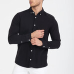 Solid Button-Down (White Buttons) Long Sleeve Shirt // Black (2XL)