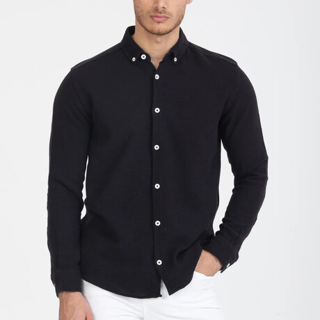 Solid Button-Down (White Buttons) Long Sleeve Shirt // Black (XS)