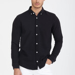Solid Button-Down (White Buttons) Long Sleeve Shirt // Black (2XL)