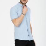 Solid Button-Down (Black Buttons) Short Sleeve Shirt // Light Blue (M)