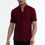Striped Button-Down (Black Buttons) Short Sleeve Shirt // Burgundy (XL)
