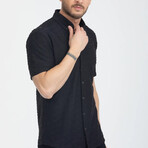 Textured Button-Down (Black Buttons) Short Sleeve Shirt // Black (M)
