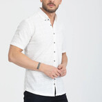Textured Button-Up (Black Buttons) Short Sleeve Shirt // White (L)