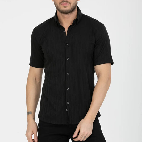 Solid Button-Down (Black Buttons) Short Sleeve Shirt // Black (XS)