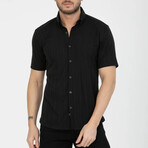 Solid Button-Down (Black Buttons) Short Sleeve Shirt // Black (L)