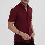 Striped Button-Down (Black Buttons) Short Sleeve Shirt // Burgundy (XL)