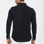 Solid Button-Down (White Buttons) Long Sleeve Shirt // Black (2XL)