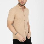 Solid Button-Down (Black Buttons) Short Sleeve Shirt // Beige (M)