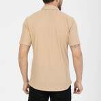 Solid Button-Down (Black Buttons) Short Sleeve Shirt // Beige (M)