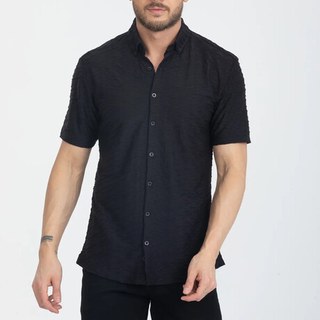 Textured Button-Down (Black Buttons) Short Sleeve Shirt // Black (XS)