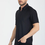 Textured Button-Down (Black Buttons) Short Sleeve Shirt // Black (M)