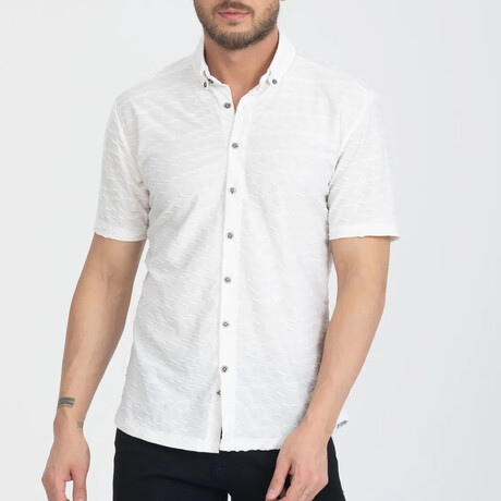 Textured Button-Up (Black Buttons) Short Sleeve Shirt // White (XS)