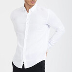 Solid Button-Down (White Buttons) Long Sleeve Shirt // White (L)