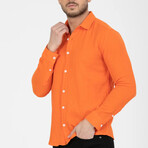 Crinkled Button-Down (White Buttons) Long Sleeve Shirt // Orange (M)