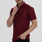 Striped Button-Down (Black Buttons) Short Sleeve Shirt // Burgundy (XL)