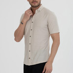 Striped Button-Down (Black Buttons) Short Sleeve Shirt // Beige (L)