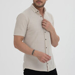 Striped Button-Down (Black Buttons) Short Sleeve Shirt // Beige (L)