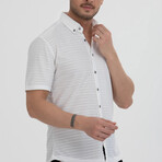 Striped Button-Down (Black Buttons) Short Sleeve Shirt // White (2XL)