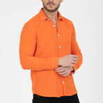 Crinkled Button-Down (White Buttons) Long Sleeve Shirt // Orange (M)