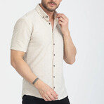 Textured Button-Up (Black Buttons) Short Sleeve Shirt // Beige (L)
