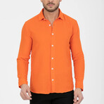 Crinkled Button-Down (White Buttons) Long Sleeve Shirt // Orange (M)