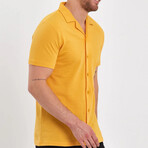 Solid Button-Down Short Sleeve Shirt // Yellow (M)