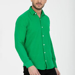 Crinkled Button-Down (White Buttons) Long Sleeve Shirt // Green (M)