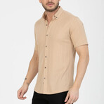 Solid Button-Down (Black Buttons) Short Sleeve Shirt // Beige (M)