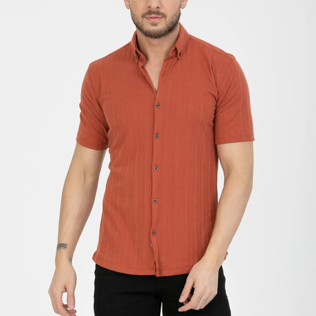 Solid Button-Down (Black Buttons) Short Sleeve Shirt // Tile (XS)